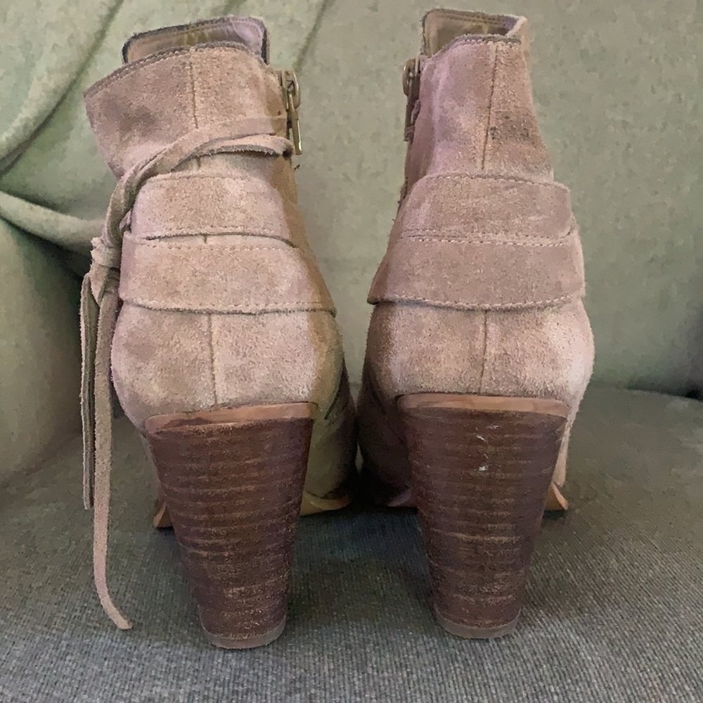 Taupe Cow Suede Booties - Picture 5 of 10